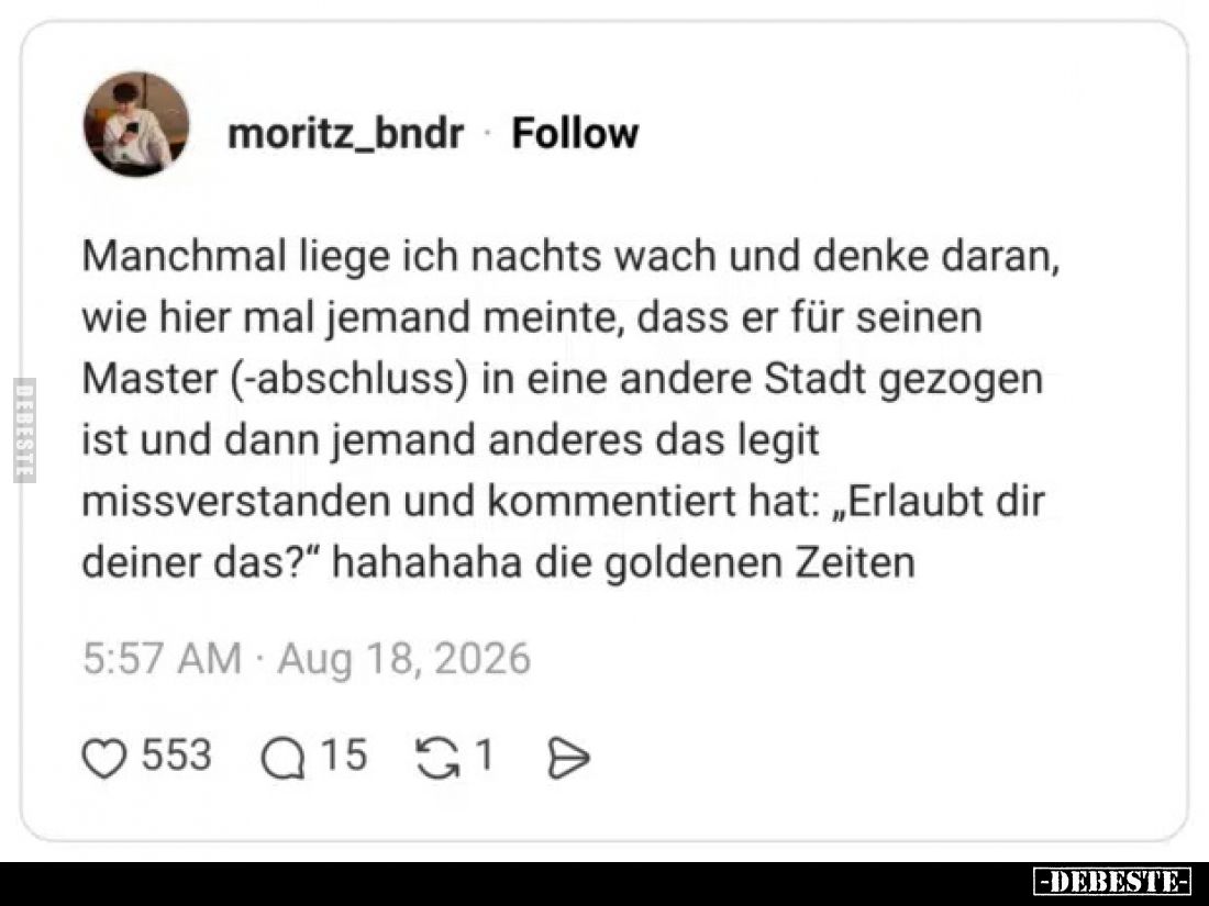Manchmal liege ich nachts wach und denke daran, wie hier mal jemand meinte, dass er für seinen Master (-abschluss) in eine an...