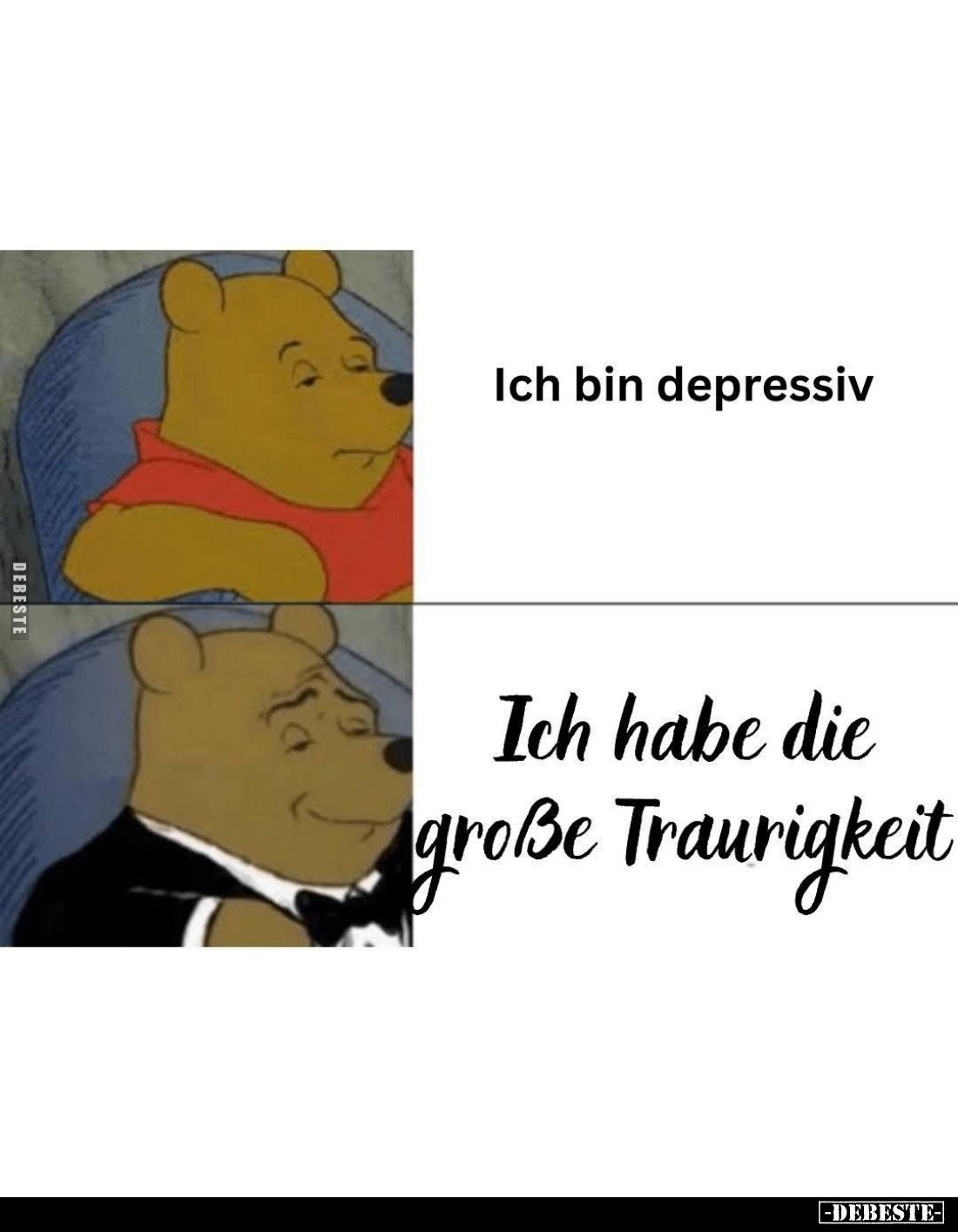 Ich bin depressiv.
Ich habe die große Traurigkeit.