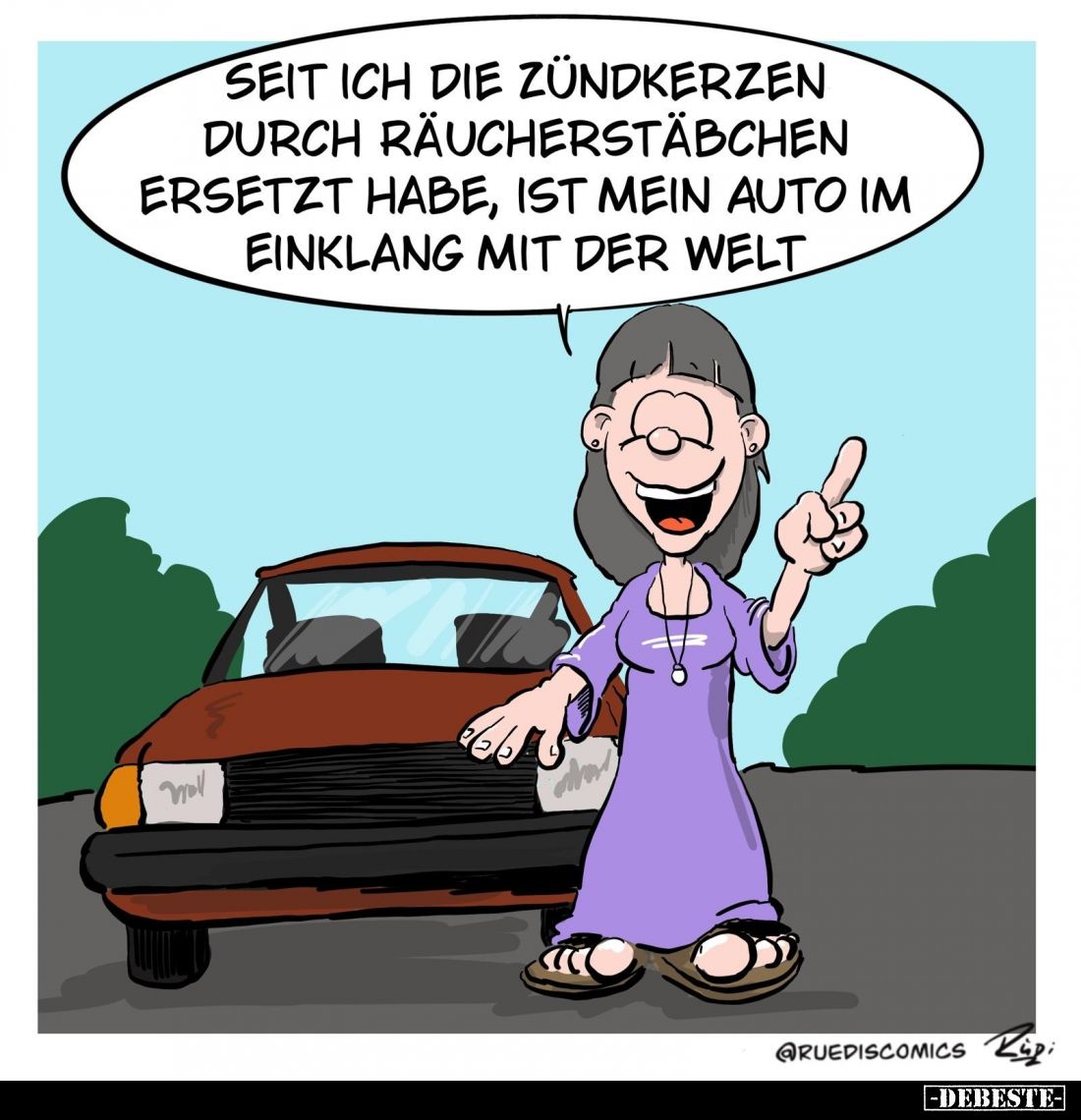 Seit ich die Zündkerzen durch Räucherstäbchen ersetzt habe, ist mein Auto im Einklang mit der Welt.
