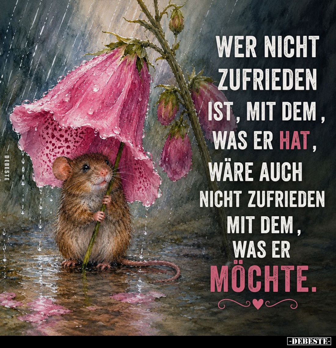 Wer nicht zufrieden ist, mit dem, was er hat, wäre auch nicht zufrieden mit dem, was er möchte.
