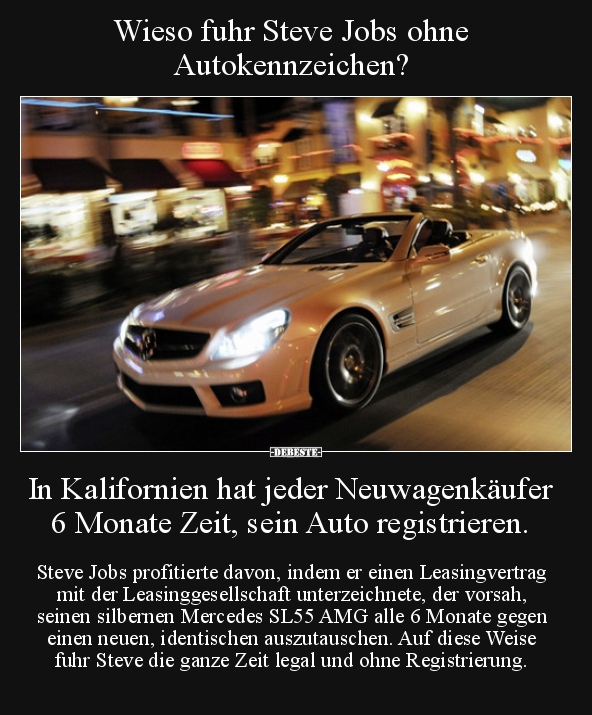 Wieso fuhr Steve Jobs ohne Autokennzeichen?.. - Lustige Bilder | DEBESTE.de