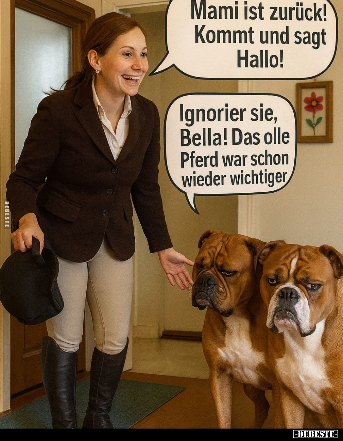 Mami ist zurück!
Kommt und sagt
Hallo!
Ignorier sie, Bella! Das olle Pferd war schon wieder wichtiger.