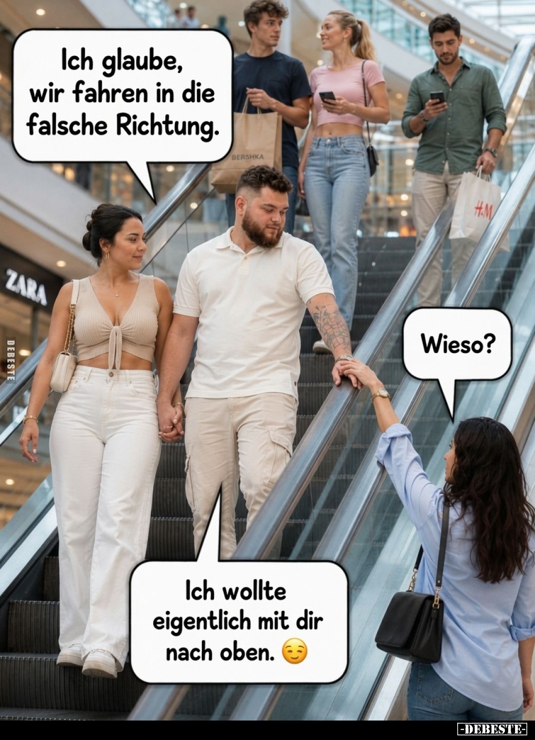 Ich glaube, wir fahren in die falsche Richtung.
-
Wieso?
-
Ich wollte eigentlich mit dir nach oben.