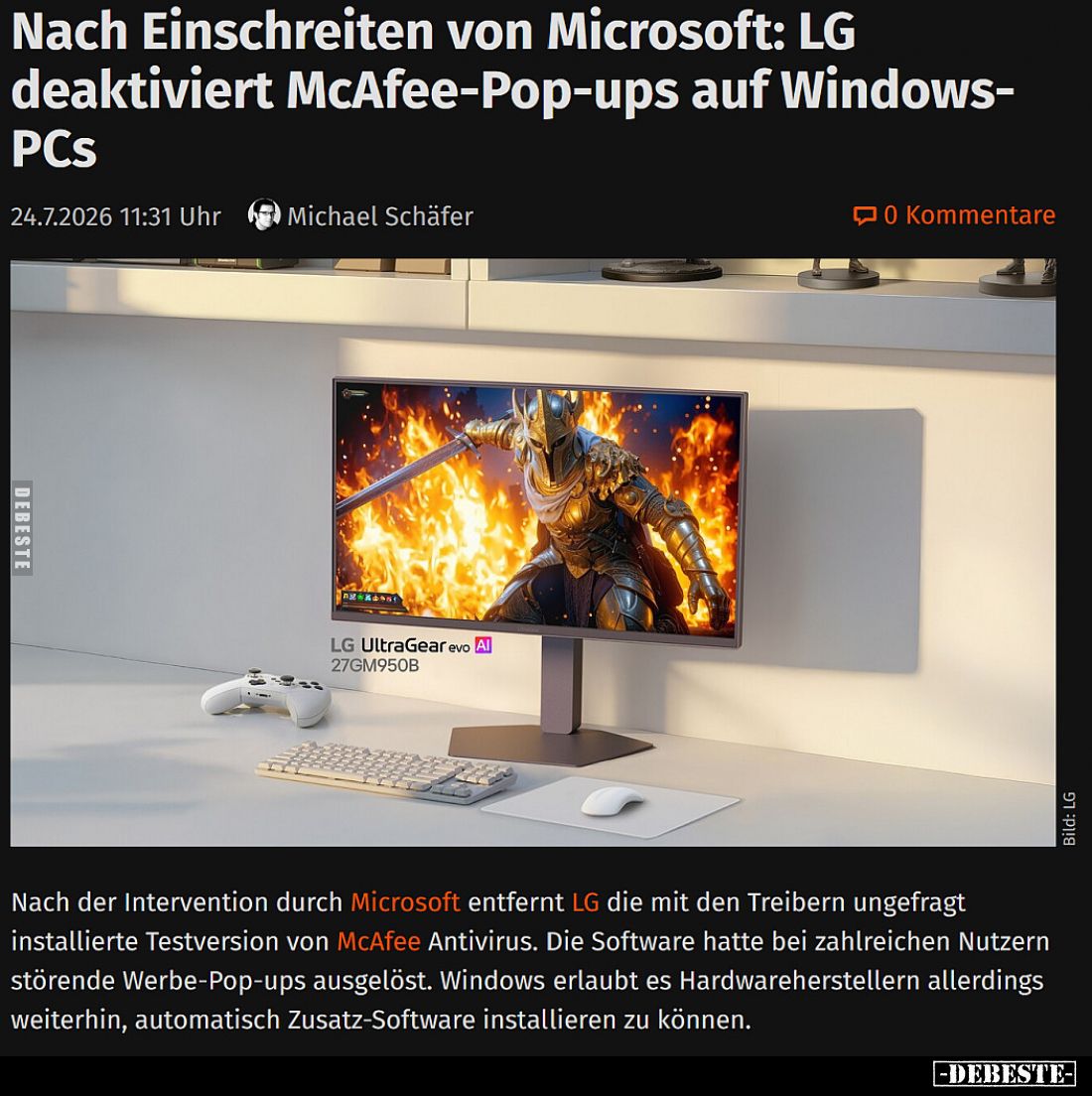 Nach Einschreiten von Microsoft: LG deaktiviert McAfee-Pop-ups auf Windows- PCs