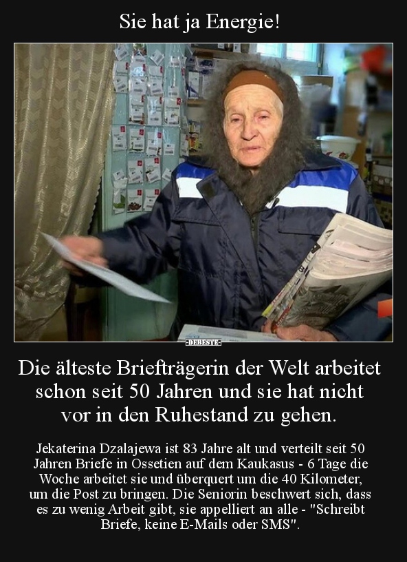 Sie hat ja Energie! Die älteste Briefträgerin der Welt.. - Lustige Bilder | DEBESTE.de