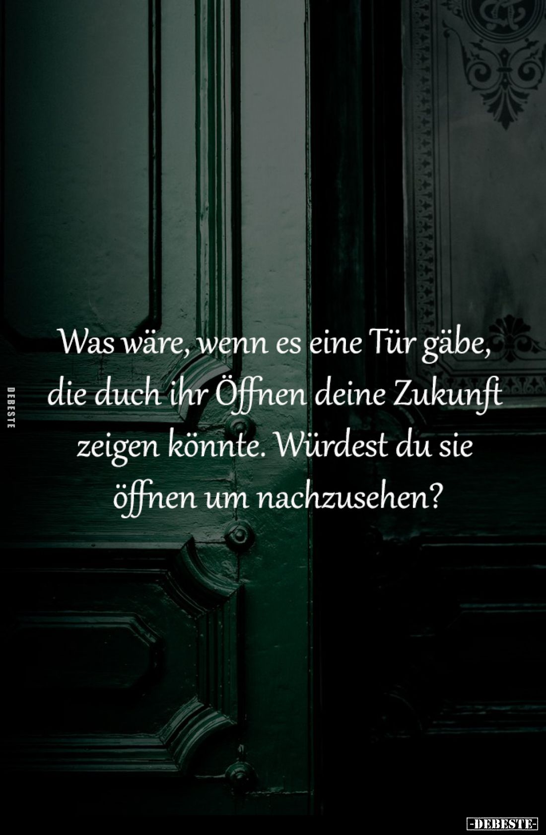 Was wäre, wenn es eine Tür gäbe,
die duch ihr Öffnen deine Zukunft
zeigen könnte. Würdest du sie
öffnen um nachzusehen?