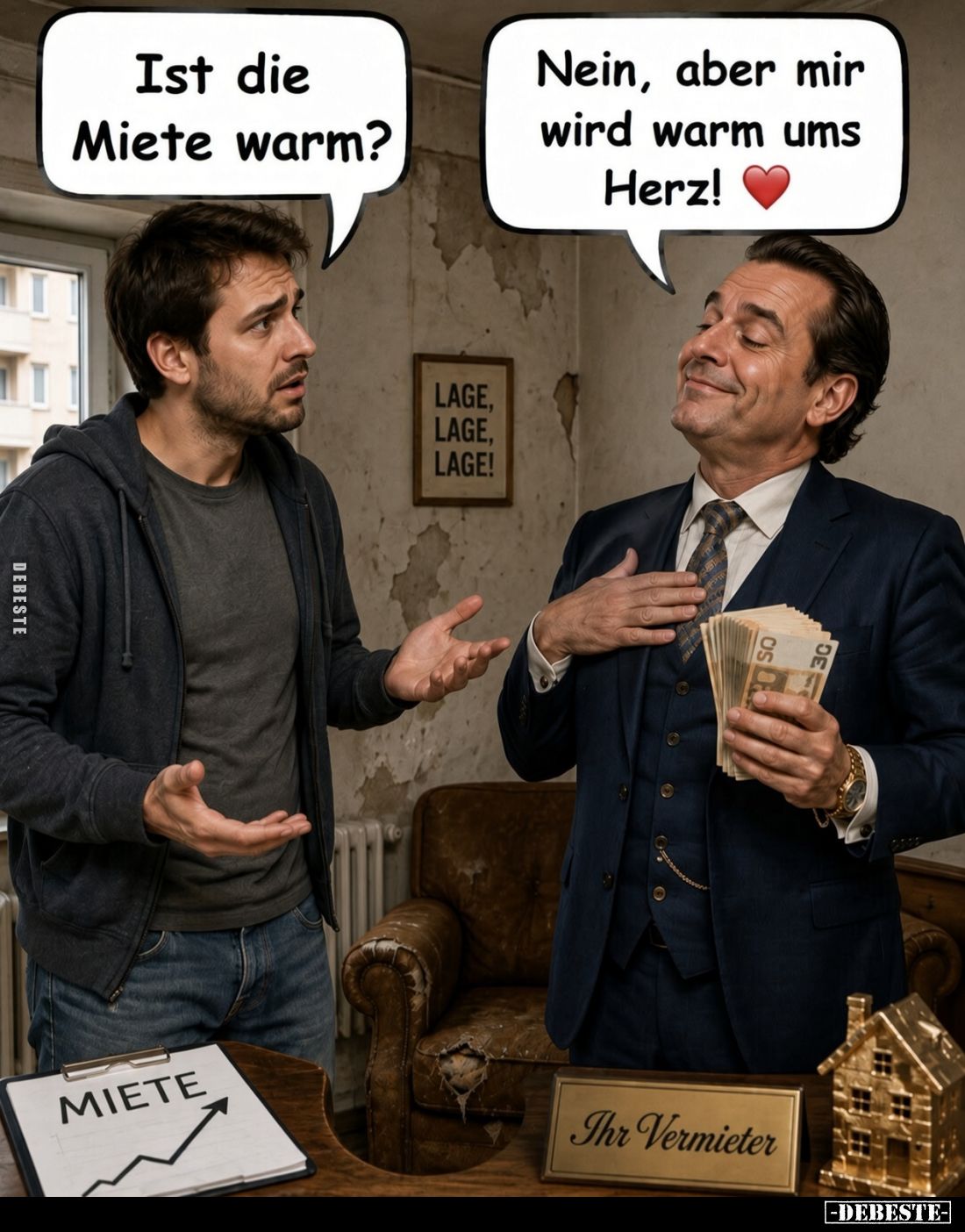 Ist die Miete warm?
-
Nein, aber mir wird warm ums Herz!