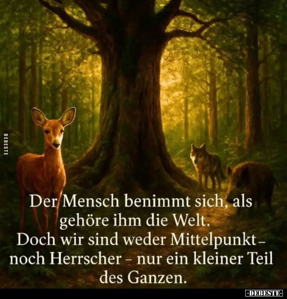 Der Mensch benimmt sich, als gehöre ihm die Welt.
Doch wir sind weder Mittelpunkt-noch Herrscher - nur ein kleiner Teil des ...