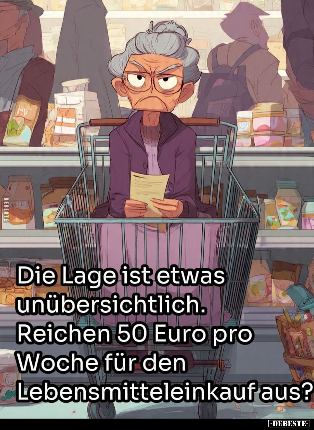 Die Lage ist etwas unübersichtlich.
Reichen 50 Euro pro Woche für den Lebensmitteleinkauf aus?