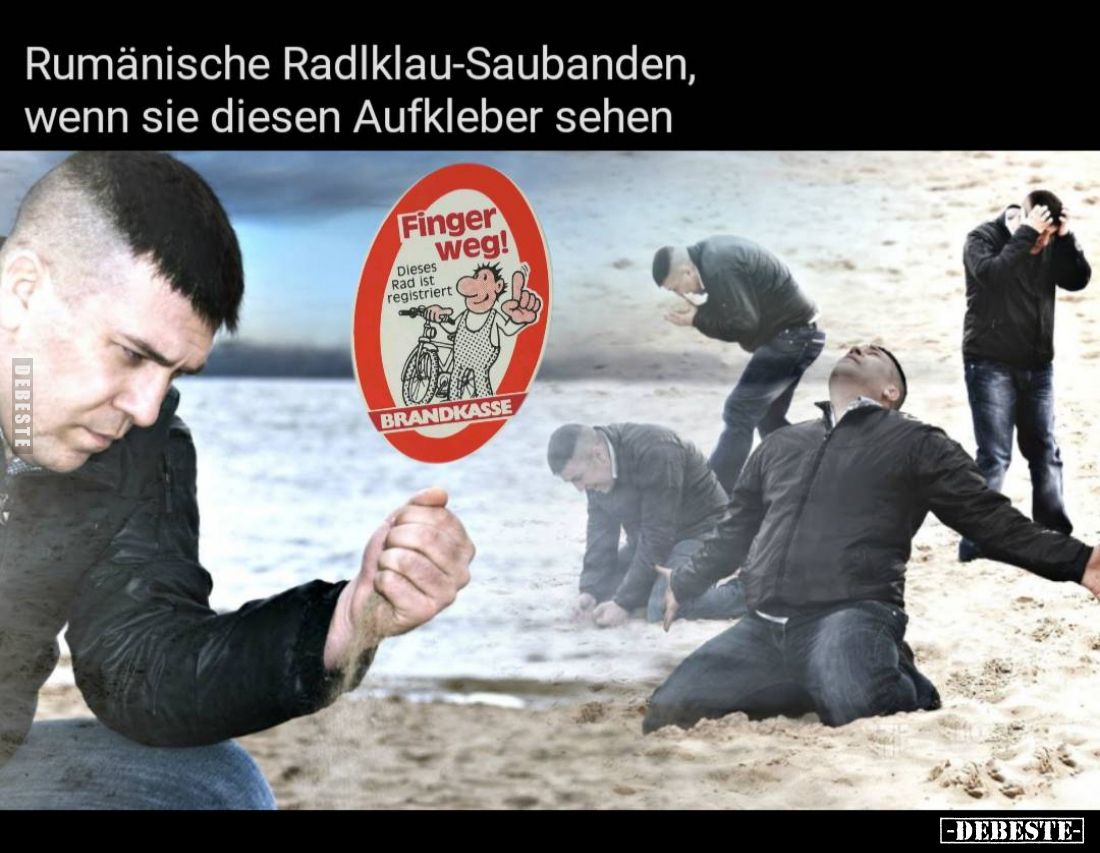Rumänische Radiklau-Saubanden, wenn sie diesen Aufkleber sehen