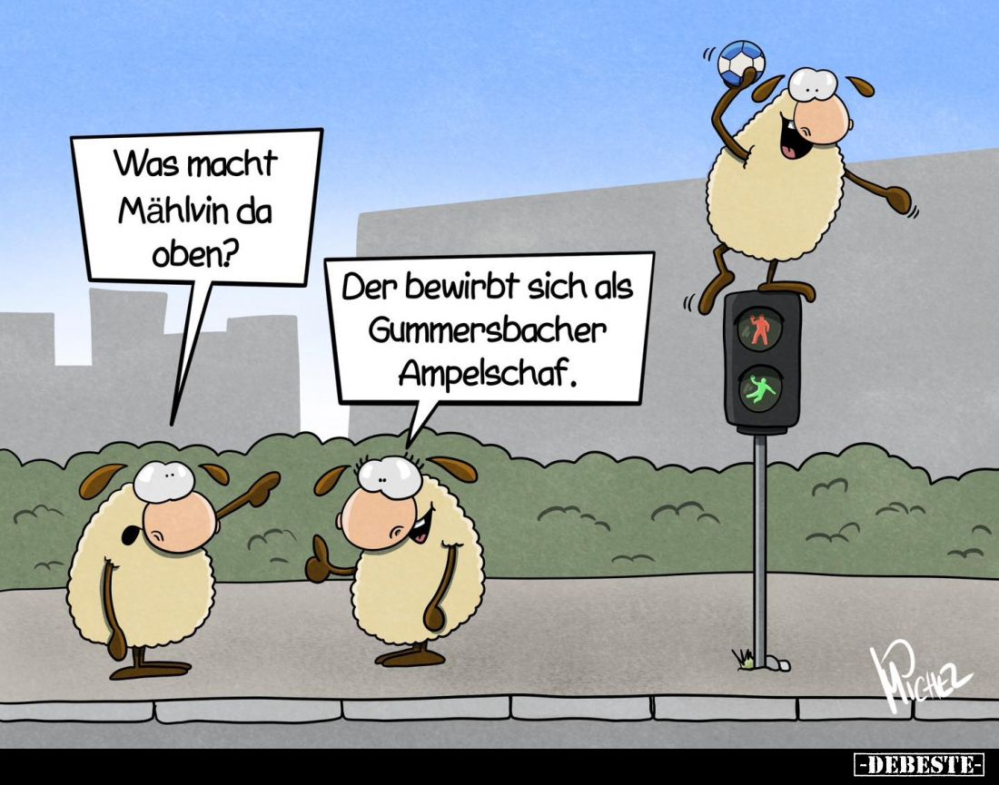 Was macht Mählvin da oben? -
Der bewirbt sich als Gummersbacher Ampelschaf.