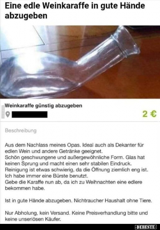 Eine edle Weinkaraffe in gute Hände abzugeben..
