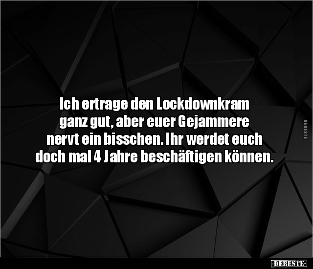 Ich ertrage den Lockdownkram ganz gut, aber euer Gejammere.. - Lustige Bilder | DEBESTE.de