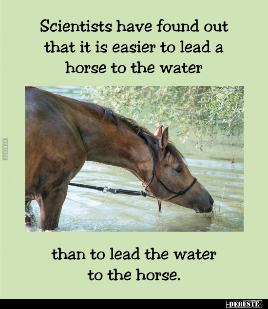 Scientists have found out that it is easier to lead a horse to the water than to lead the water to the horse.