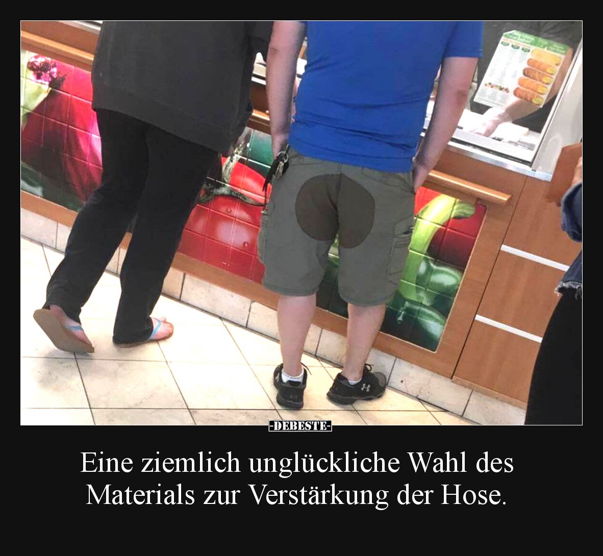 Eine ziemlich unglückliche Wahl des Materials zur Verstärkung der Hose.