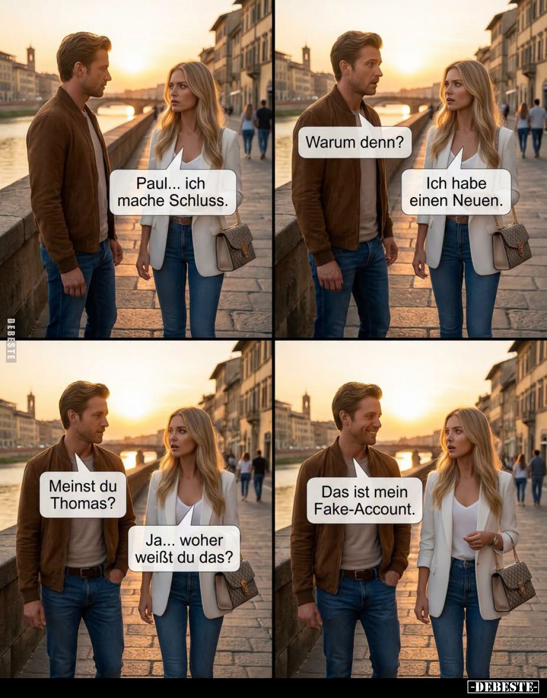Paul... ich mache Schluss. - Warum denn? - 
Ich habe einen Neuen. - Meinst du Thomas? - 
Ja... woher weißt du das? - Das is...