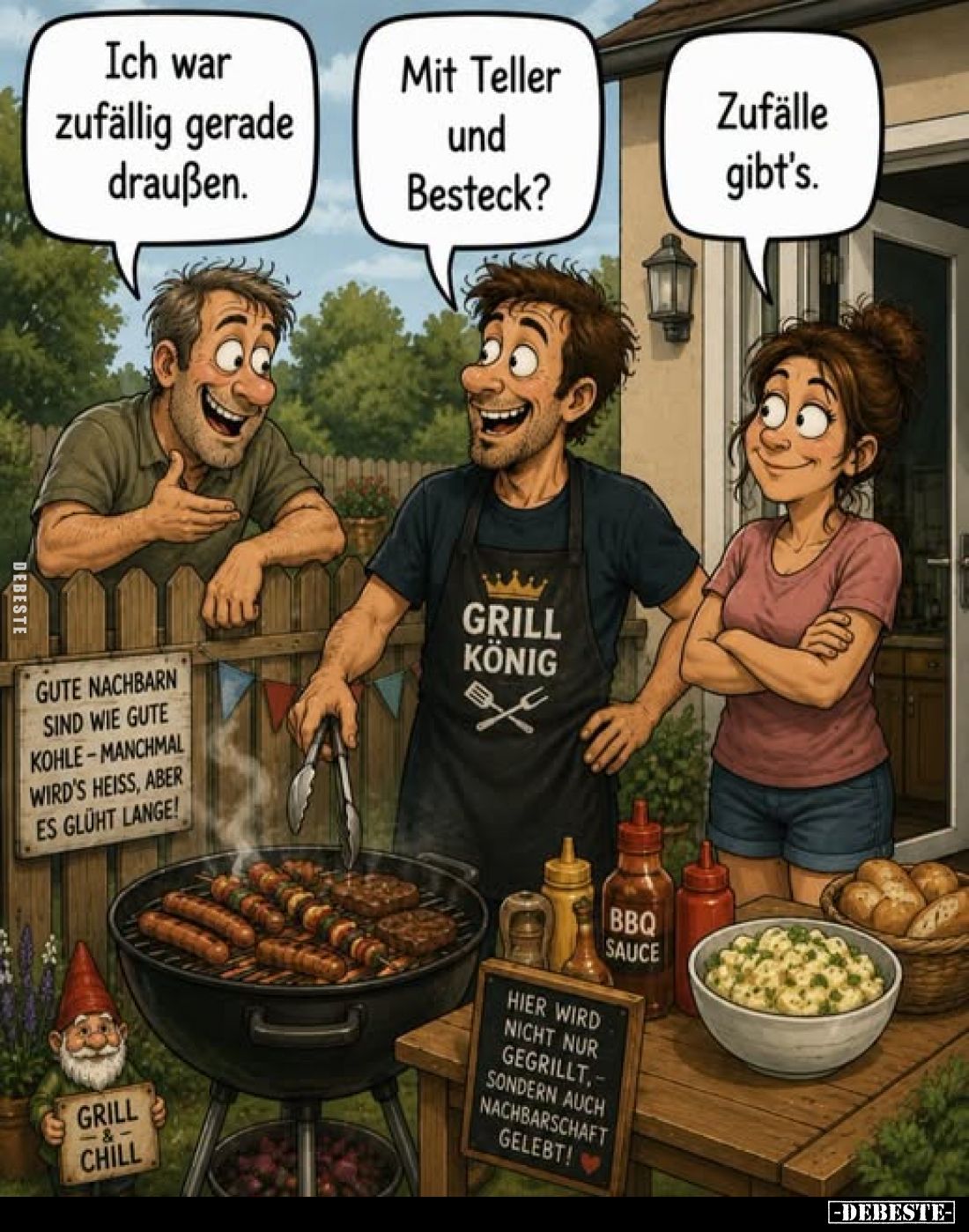 Ich war zufällig gerade draußen.
-
Mit Teller und Besteck?
-
Zufälle gibt's.