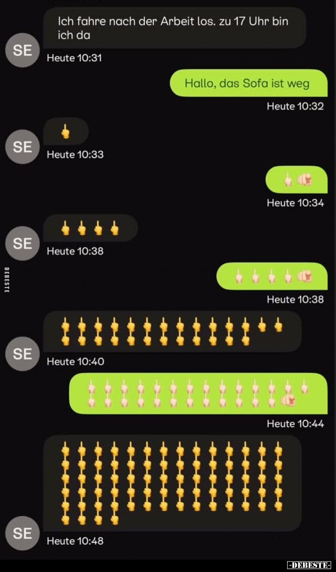 Ich fahre nach der Arbeit los. zu 17 Uhr bin ich da. -
Hallo, das Sofa ist weg.