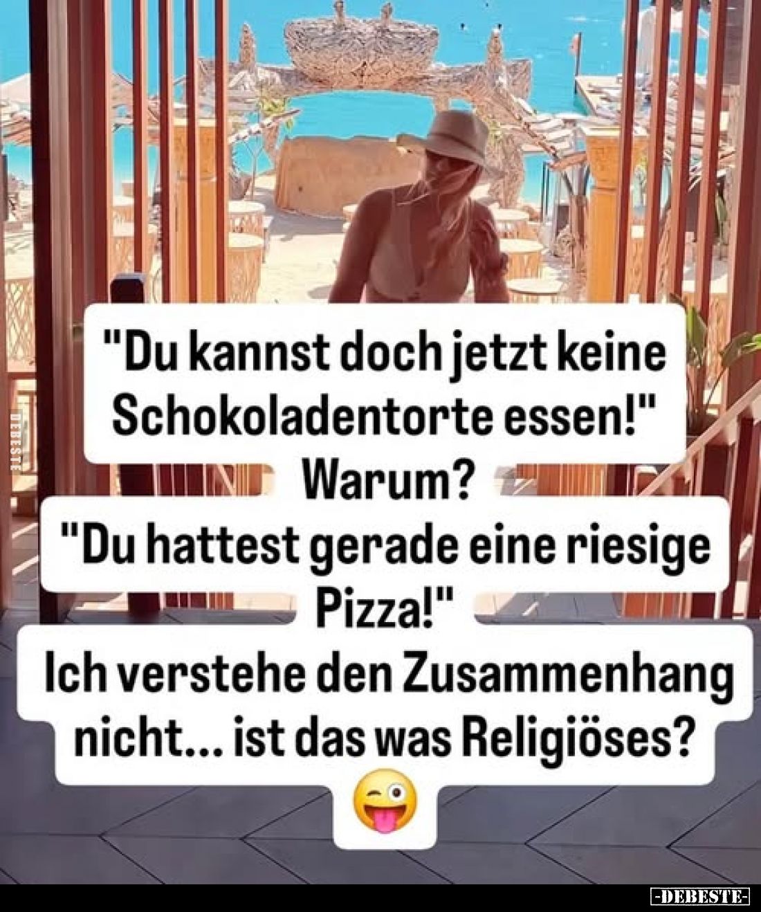 "Du kannst doch jetzt keine Schokoladentorte essen!"
Warum?
"Du hattest gerade eine riesige Pizza!"
Ic...