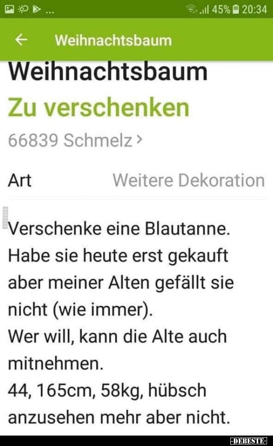 Weihnachtsbaum zu verschenken..