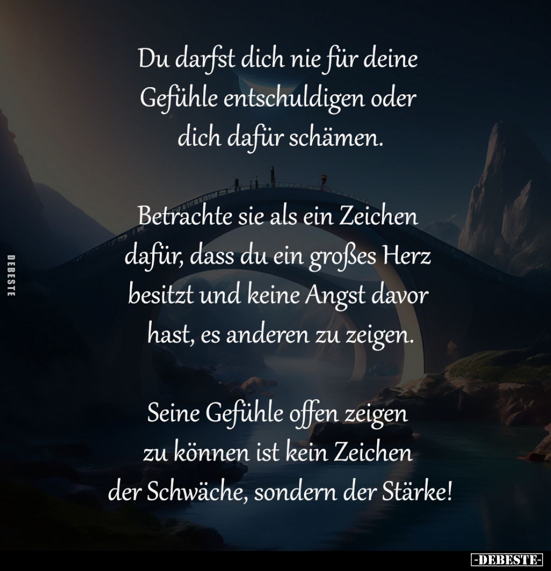 Du darfst dich nie für deine 
Gefühle entschuldigen oder 
dich dafür schämen.

Betrachte sie als ein Zeichen 
dafür, das...