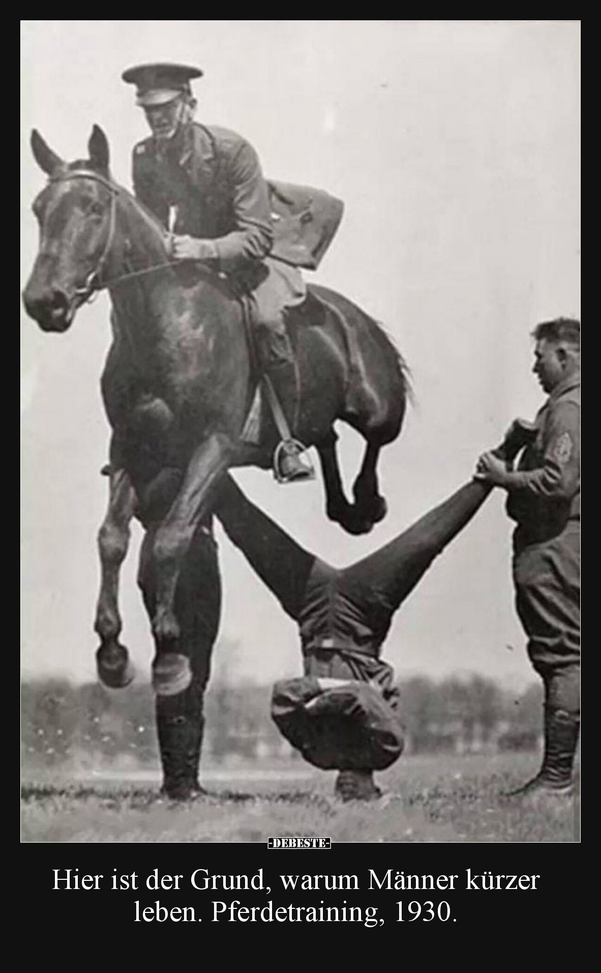 Hier ist der Grund, warum Männer kürzer leben. Pferdetraining, 1930.