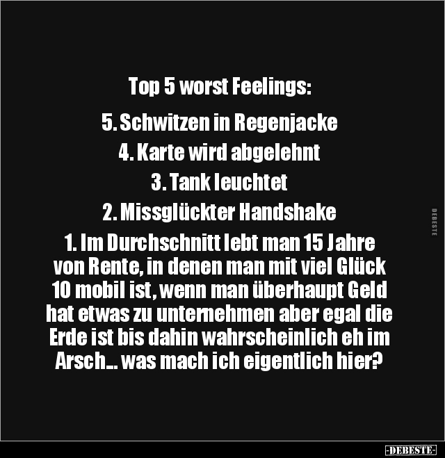 Top 5 worst Feelings.. - Lustige Bilder | DEBESTE.de