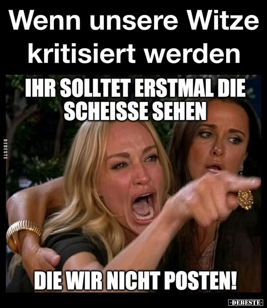 Wenn unsere Witze kritisiert werden
-
Ihr solltet erstmal die Scheisse sehen
die wir nicht posten!