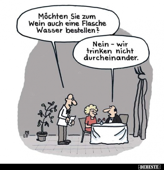 Möchten Sie zum Wein auch eine Flasche Wasser..