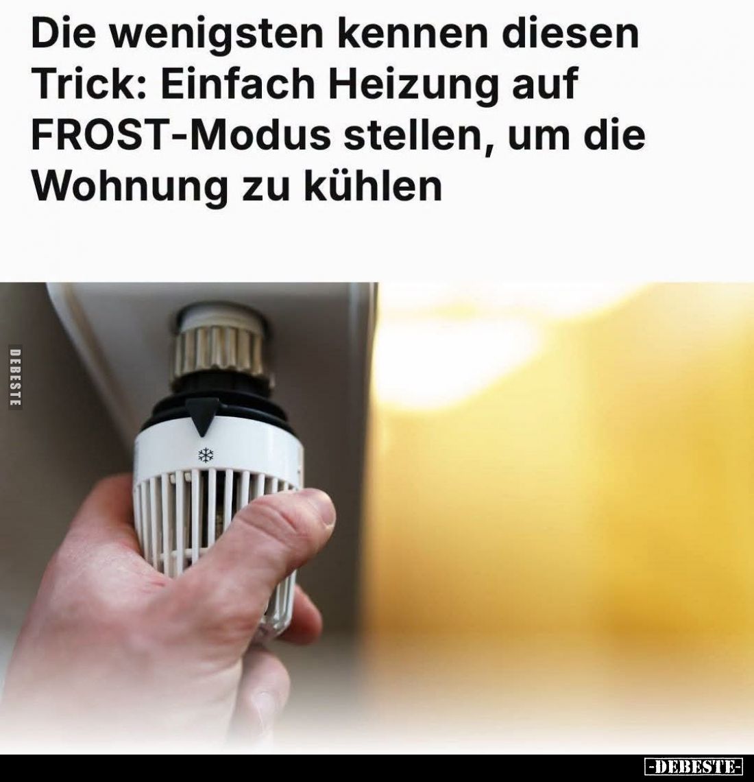 Die wenigsten kennen diesen Trick: Einfach Heizung auf FROST-Modus stellen, um die Wohnung zu kühlen.