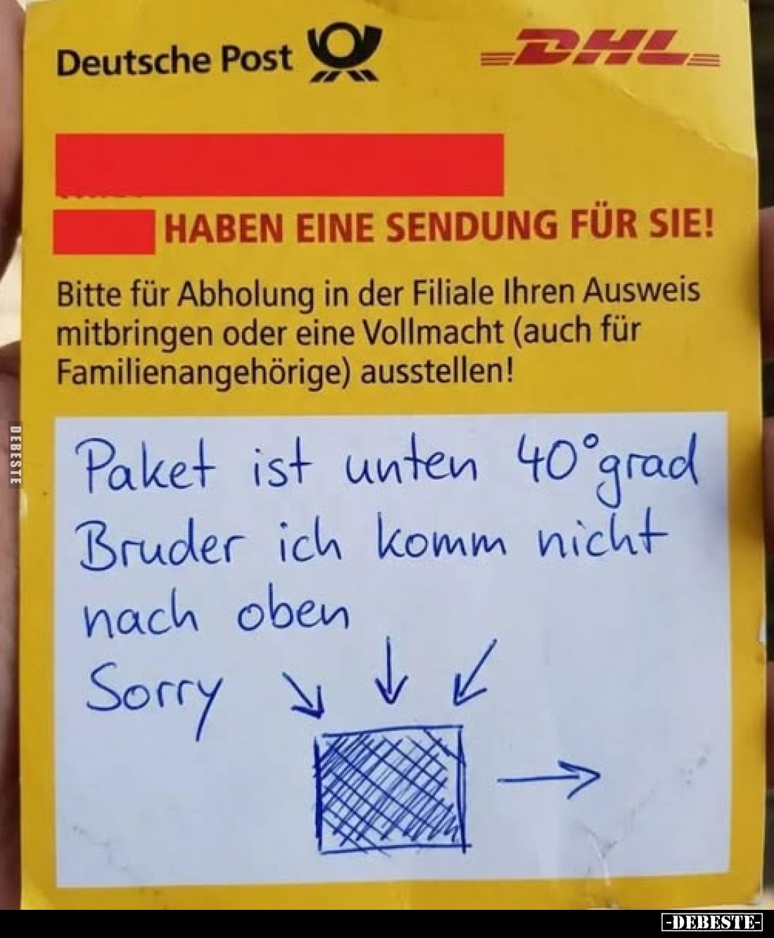 HABEN EINE SENDUNG FÜR SIE!
Bitte für Abholung in der Filiale Ihren Ausweis mitbringen oder eine Vollmacht (auch für Familie...