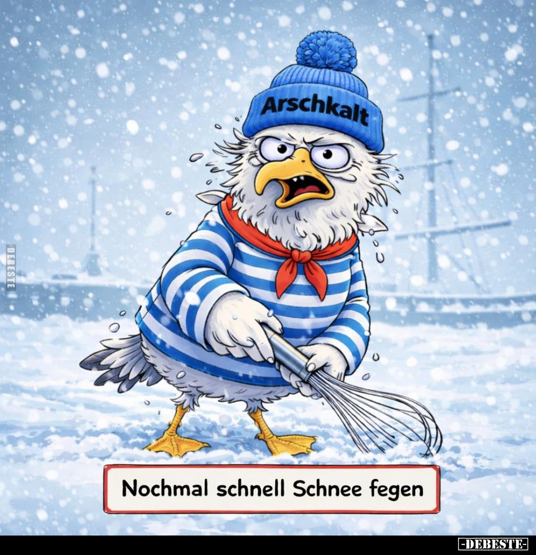 Nochmal schnell Schnee fegen.