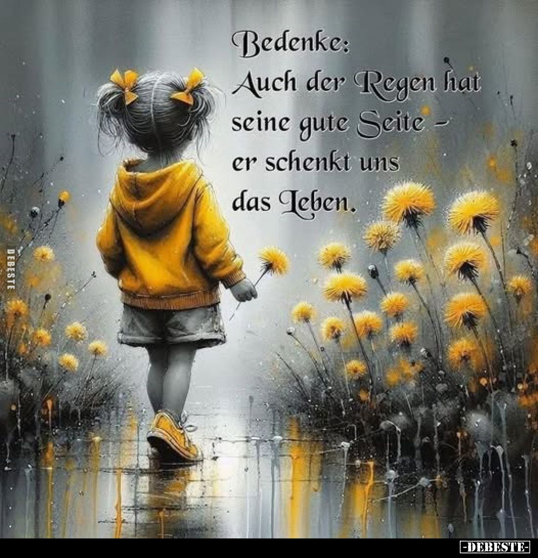 Bedenke:
Auch der Regen hat seine gute Seite - er schenkt uns das Leben.