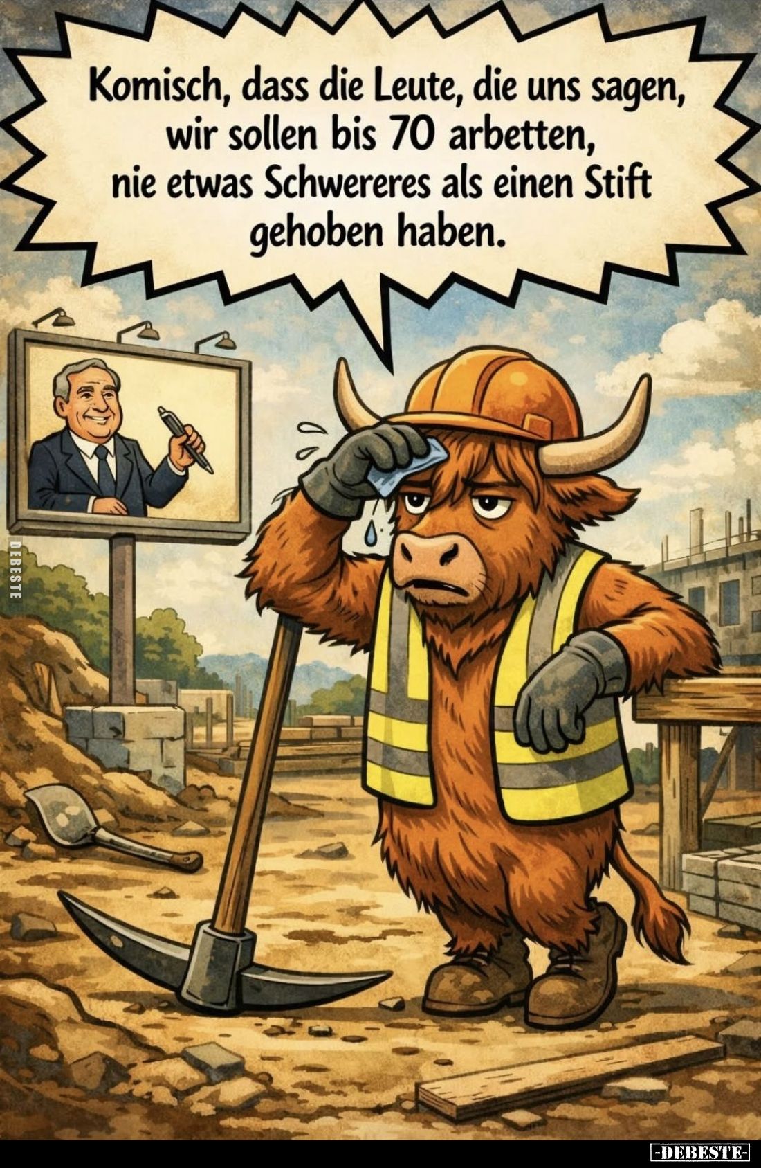 Komisch, dass die Leute, die uns sagen, wir sollen bis 70 arbetten, nie etwas Schwereres als einen Stift gehoben haben.