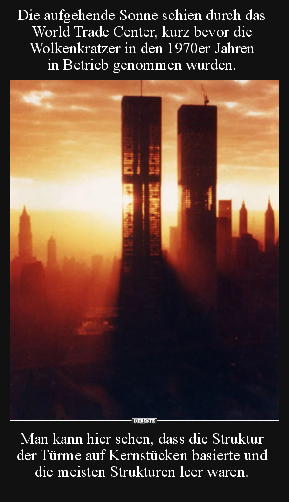 Die aufgehende Sonne schien durch das World Trade Center..