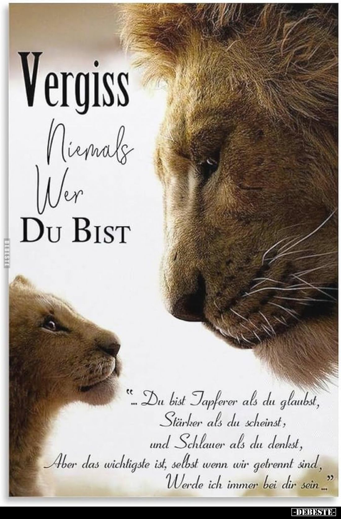 Vergiss niemals wer du bist. Du bist Tapferer als du glaubst. Stärker als du scheinst, und Schlauer als du denkst. Aber das w...