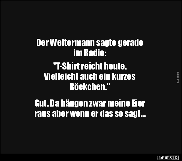 Der Wettermann sagte gerade im Radio: "T-Shirt reicht.." - Lustige Bilder | DEBESTE.de