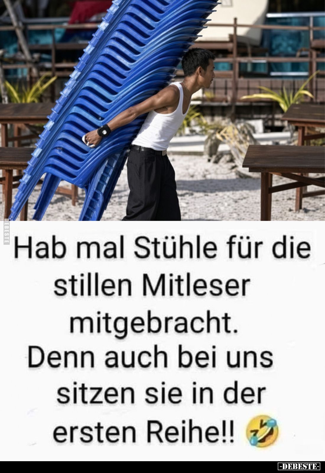 Hab mal Stühle für die stillen Mitleser mitgebracht.
Denn auch bei uns sitzen sie in der ersten Reihe!!
