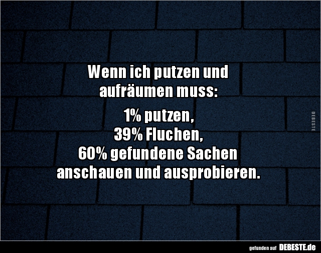 Wenn ich putzen und aufräumen muss: 1% putzen, 39%.. - Lustige Bilder | DEBESTE.de