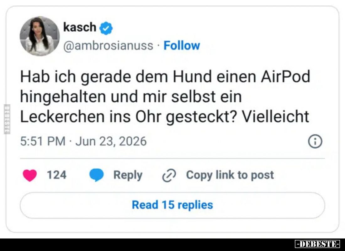 Hab ich gerade dem Hund einen AirPod hingehalten und mir selbst ein Leerchen ins Ohr gesteckt?

Vielleicht