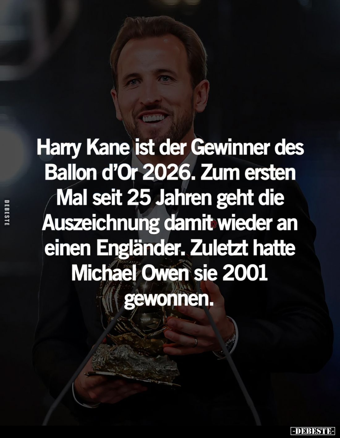 Harry Kane ist der Gewinner des Ballon d'Or 2026. Zum ersten Mal seit 25 Jahren geht die Auszeichnung damit wieder an einen E...