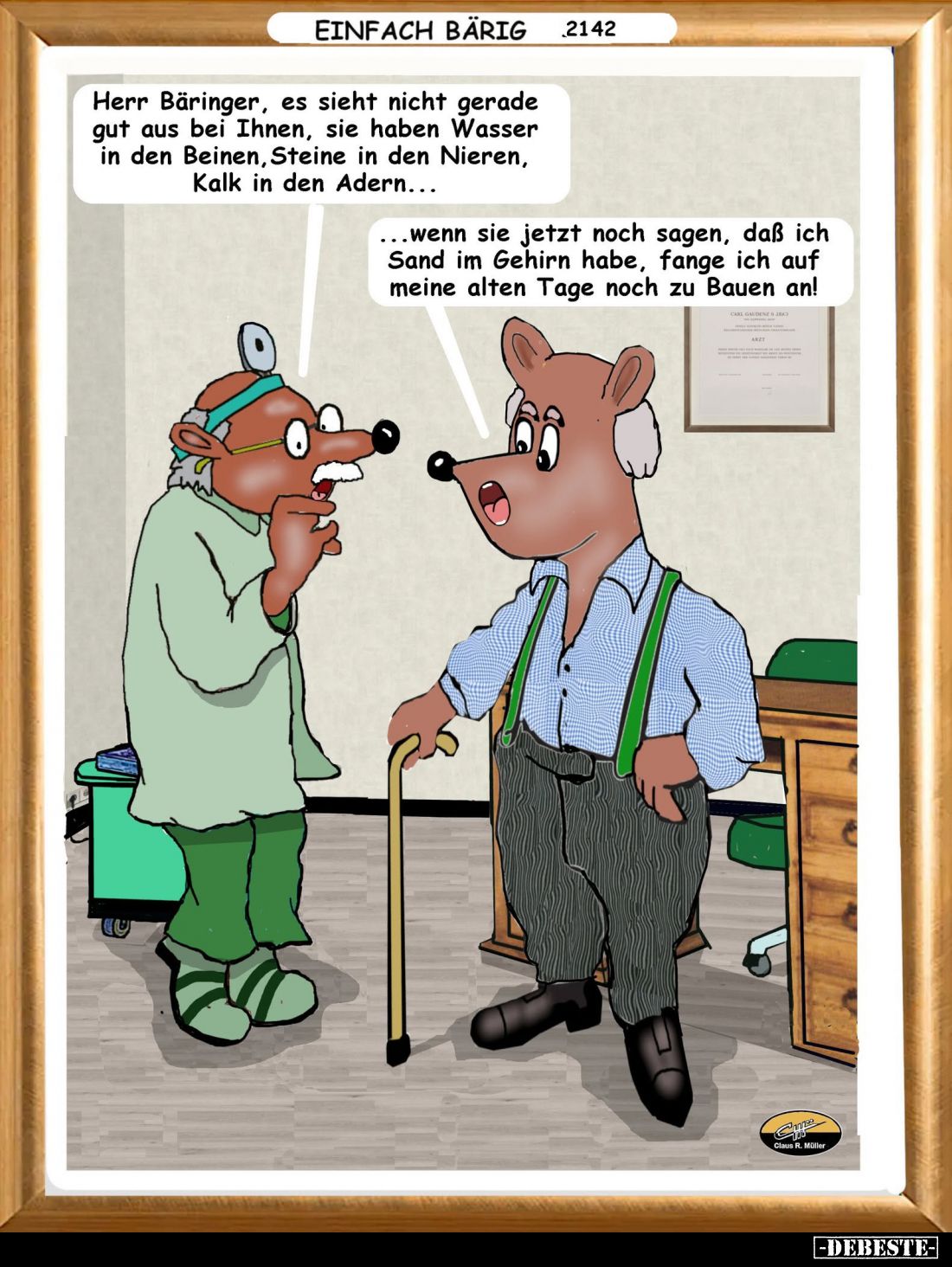 Herr Bäringer, es sieht nicht gerade gut aus bei Ihnen, sie haben Wasser in den Beinen, Steine in den Nieren, Kalk in den Ade...