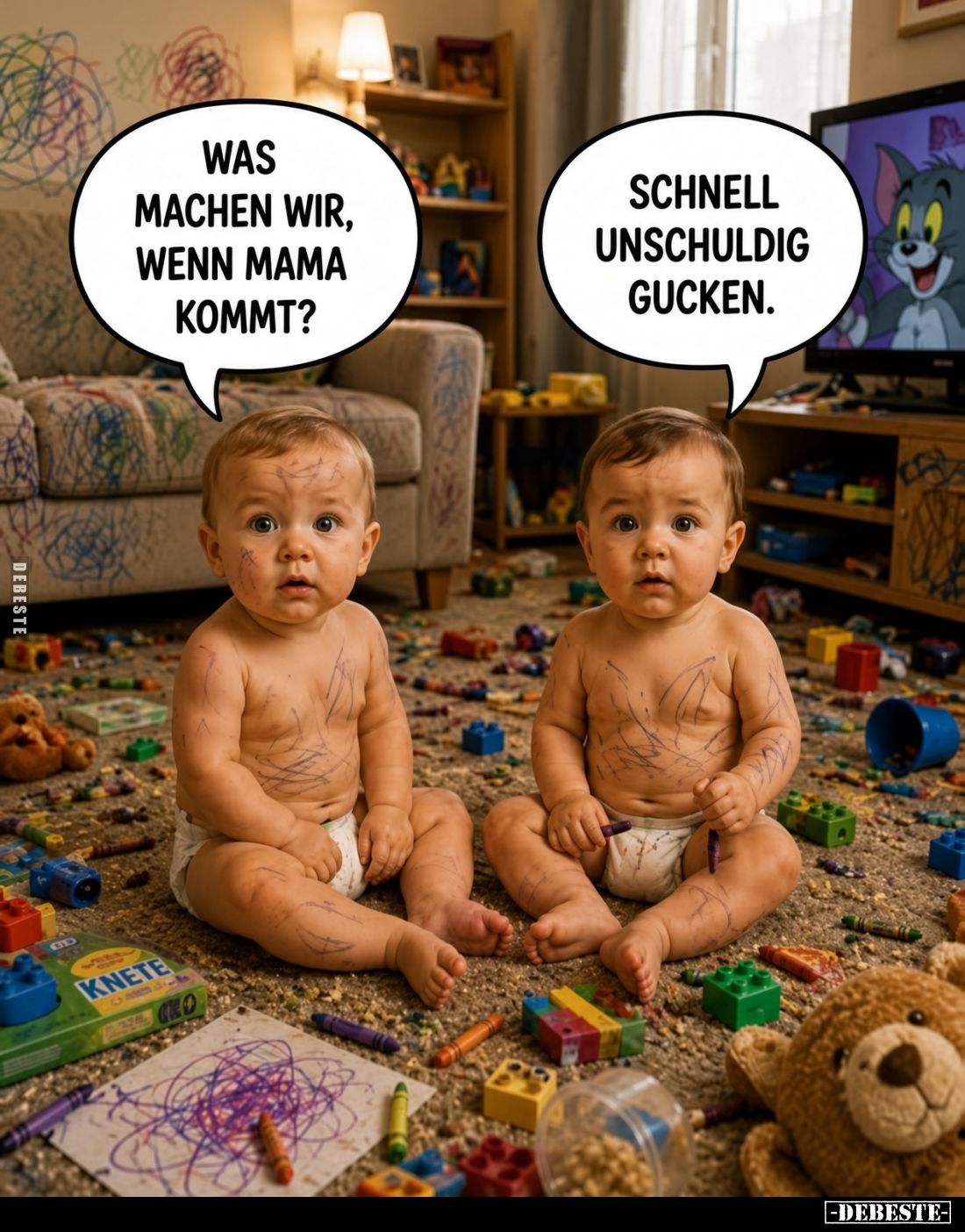Was machen wir, wenn Mama kommt?

Schnell unschuldig gucken.