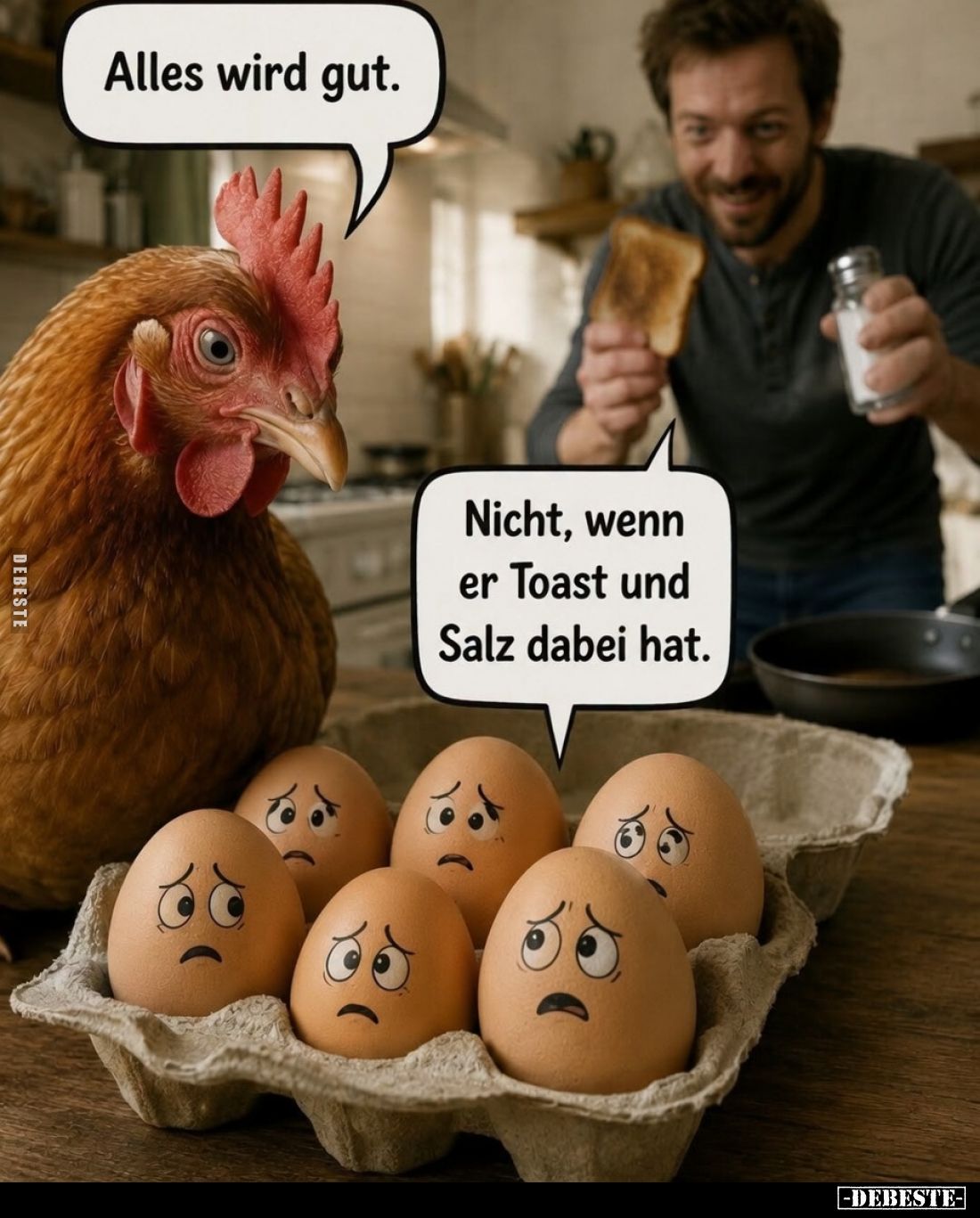 Alles wird gut. -
Nicht, wenn er Toast und Salz dabei hat.