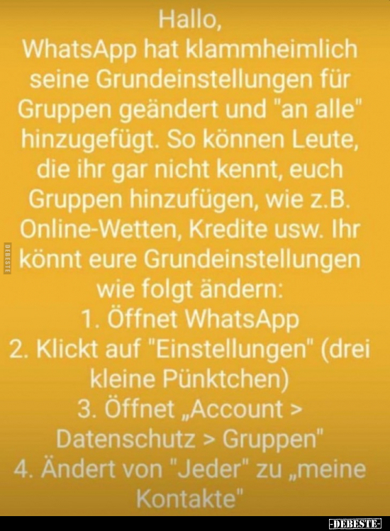 Hallo, WhatsApp hat klammheimlich seine Grundeinstellungen.. - Lustige Bilder | DEBESTE.de