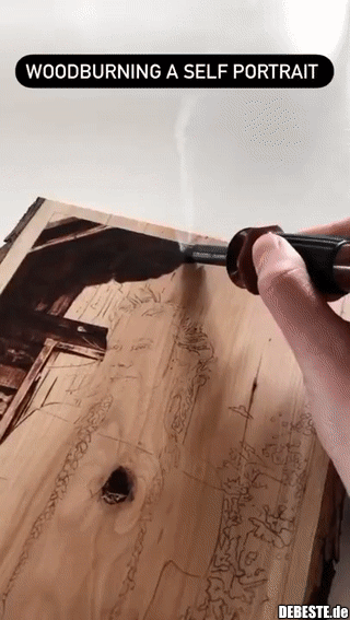 In Holz eingebranntes Porträt..