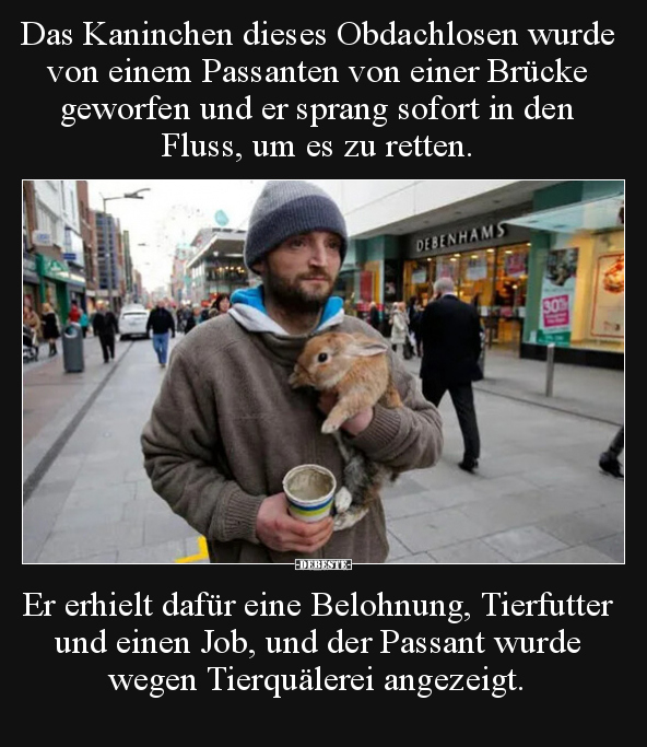 Das Kaninchen dieses Obdachlosen wurde von einem Passanten.. - Lustige Bilder | DEBESTE.de