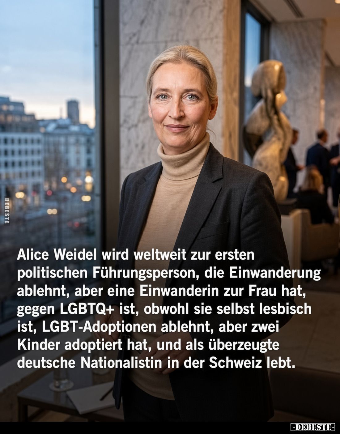 Alice Weidel wird weltweit zur ersten politischen Führungsperson, die Einwanderung ablehnt, aber eine Einwanderin zur Frau ha...