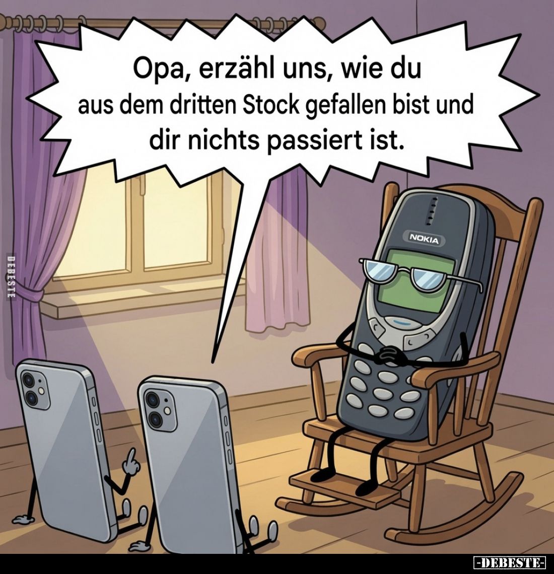 Opa, erzähl uns, wie du aus dem dritten Stock gefallen bist und dir nichts passiert ist.