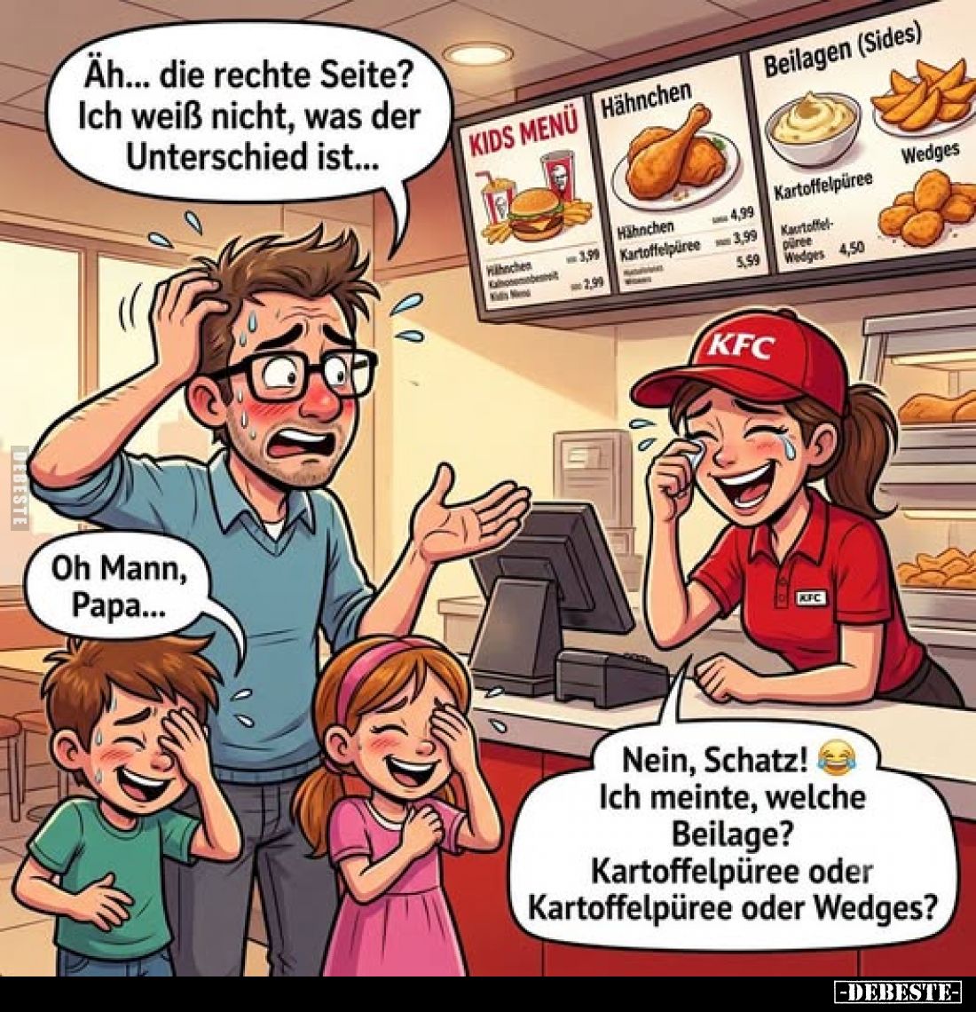 Äh... die rechte Seite? Ich weiß nicht, was der Unterschied ist...
-
Oh Mann, Papa...
-
Nein, Schatz! Ich meinte, welche ...